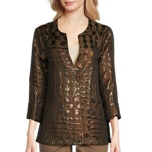 Ali Miles, New, Brown Jacquard 3/4 Wide Cuff Sleeve Shimmer Jacket SZ Medium